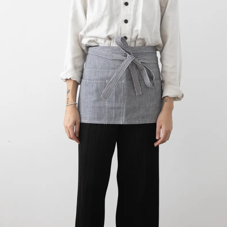 Hakui Short Waist Apron - Stripe Blue/White (6868-1)