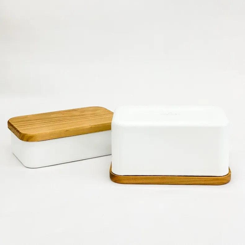 Noda Horo Enamel Butter Case with Wood Lid
